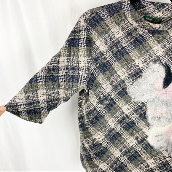ANTHROPOLOGIE Troubadour Plaid & Floral Felted Wool Sweater XS - Picture 2 of 7